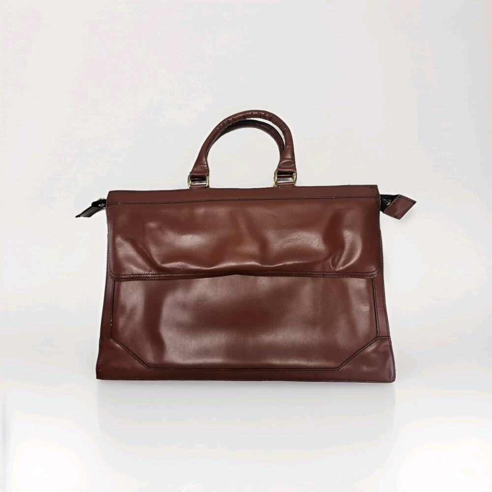Mid Century Modern Briefcase Twin Handle Grip Burgundy Faux Leather Career Retro